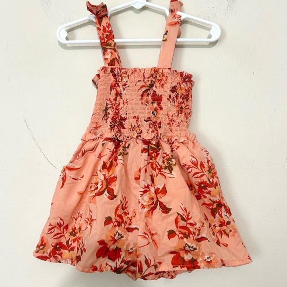 Janie and Jack Salmon Floral Smocked Romper SIZE 3 - Picture 4 of 6